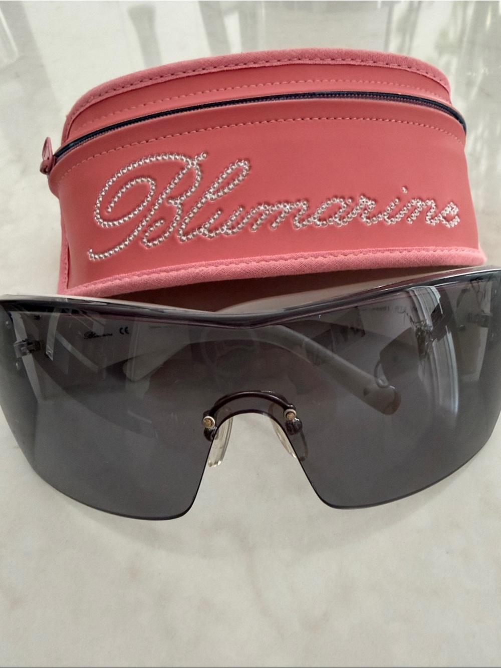 Blumarine Sunglasses with Pink Case Dark Gray Shield Sunglasses